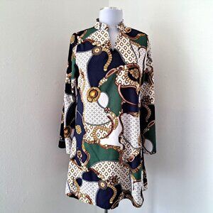 Shein Women Tunic Dress Long Sleeve Print Multicolor Size S